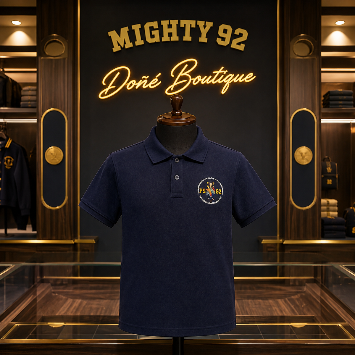 Mighty 92 Navy Short-Sleeve Polo (Adult Sizing)